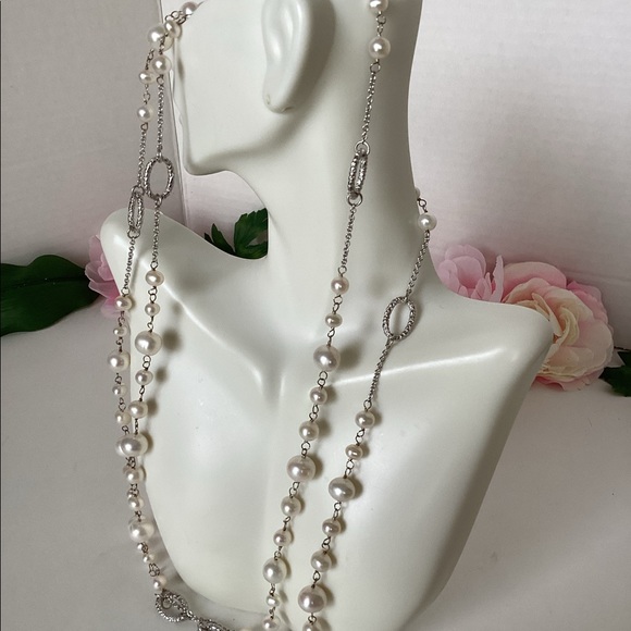 STERLING 40” PEARL NECKLACE - Picture 3 of 8
